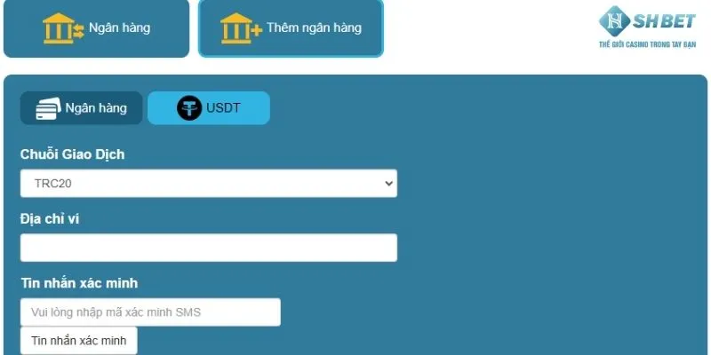 Form chuyển tài sản khỏi SHBET qua ví USDT